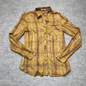 Womens Plaid Shirt Button Down Long‎ Sleeve Lightweight Casual Top XS